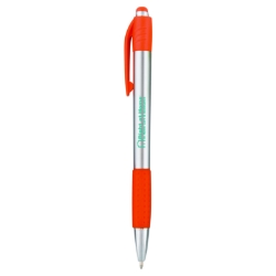 Fusion Pen Orange Trim Silver Barrel Teal Imprint 