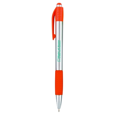 Fusion Pen Orange Trim Silver Barrel Teal Imprint 
