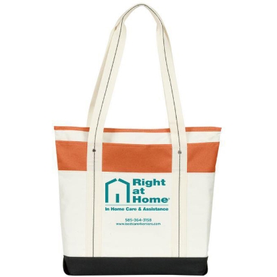 Hamptons Getaway Tote Orange Trim Teal Imprint 